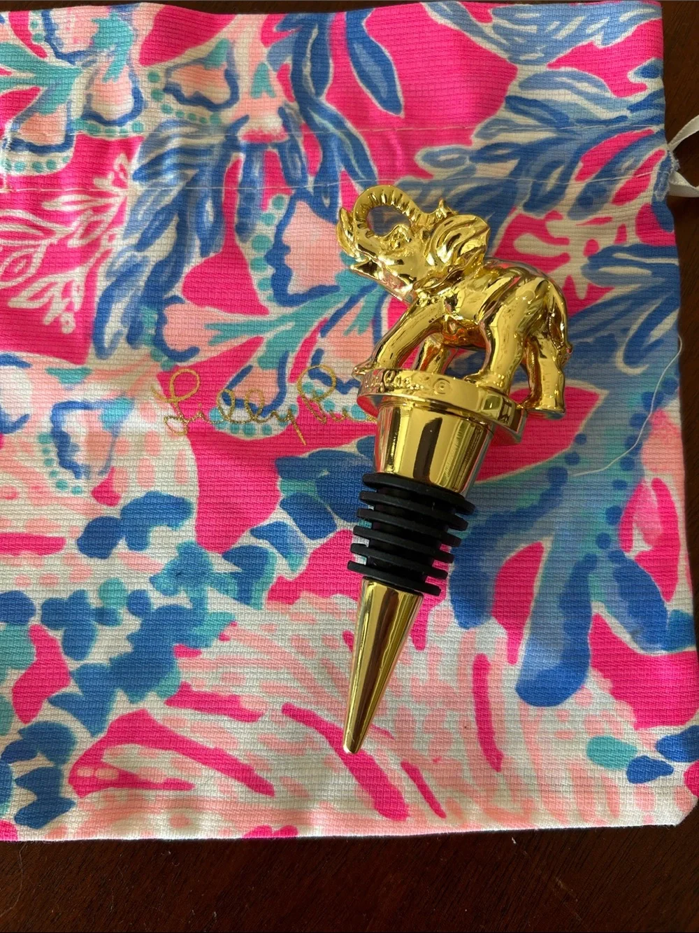 Lilly Pulitzer Gold Elephant Critter Wine Bottle Stopper GWP 002458
